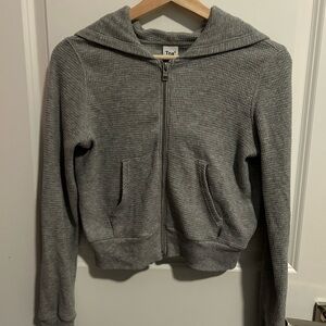 TNA Grey Waffle-knit Cropped Zip-Up Hoodie